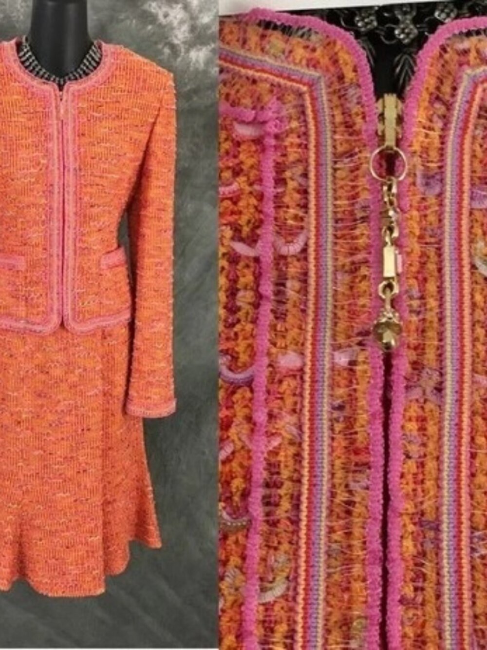 NWT NEW st john couture knit orange orchid multi jacket skirt suit size 2 4
